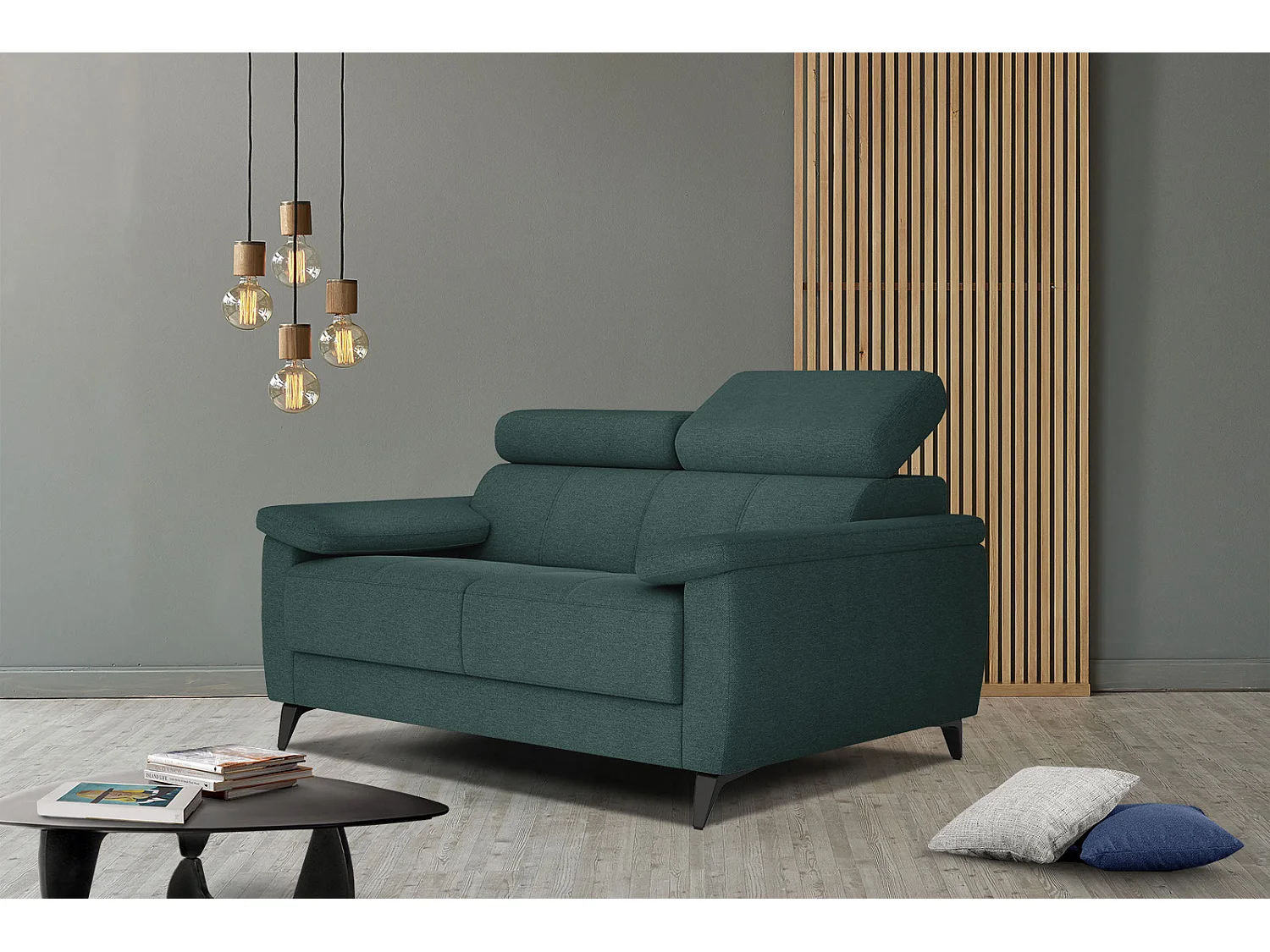 TAUNUS Sofa 2-Sitzer mit verstellbare Kopfstützen, smaragdgrün