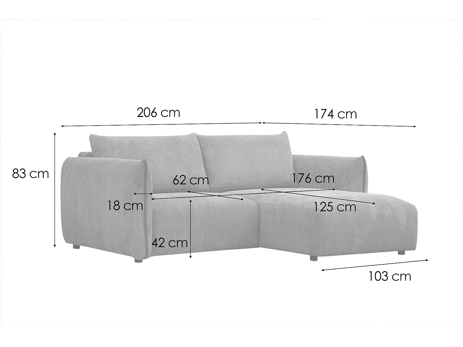 TAUER Ecksofa 3-Sitzer rechts, perlweiß