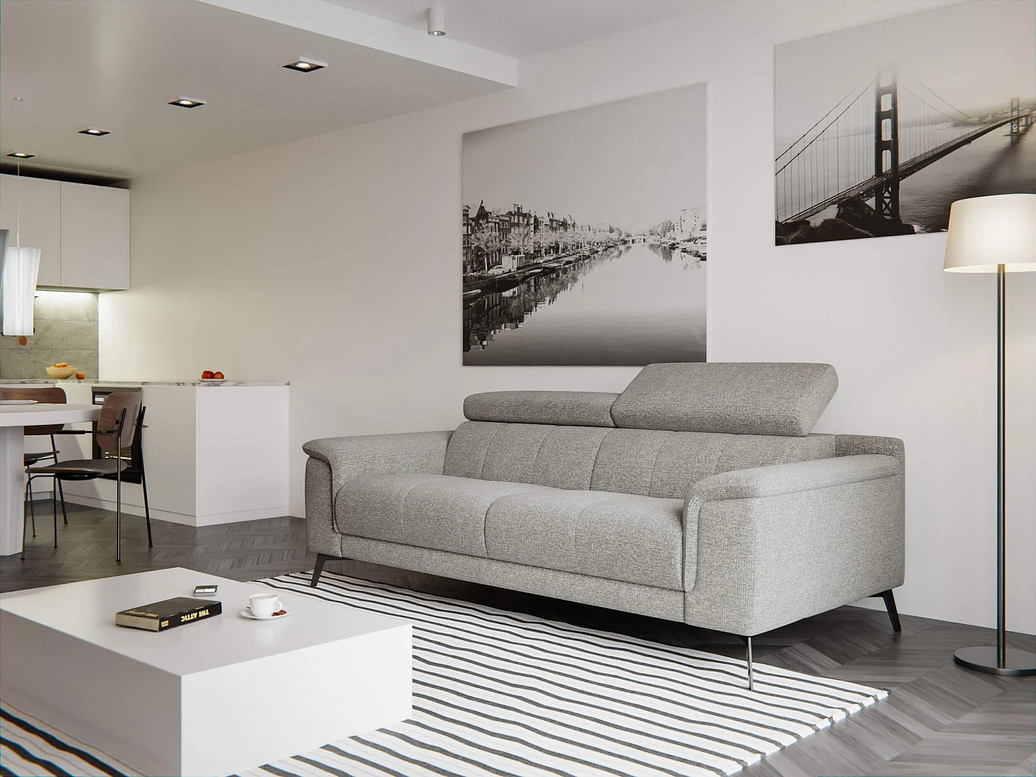 FIERO Sofa 3-Sitzer mit verstellbare Kopfstützen, taupe