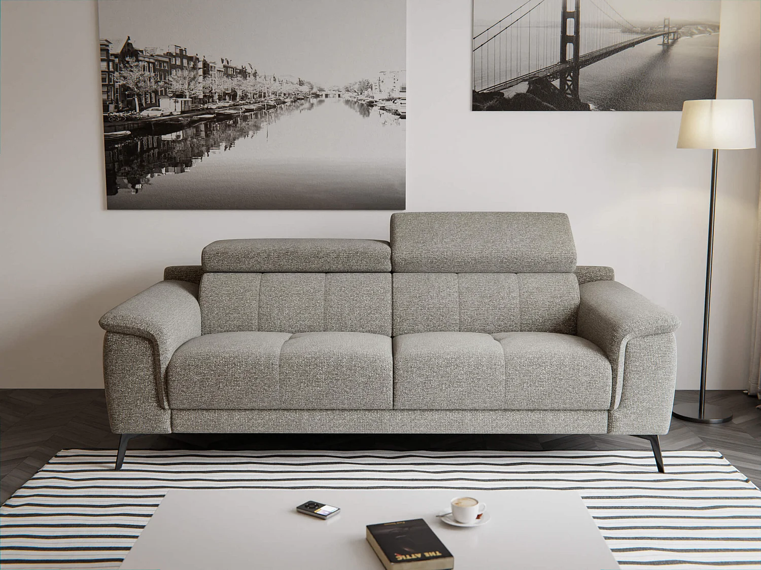 FIERO Sofa 3-Sitzer mit verstellbare Kopfstützen, taupe