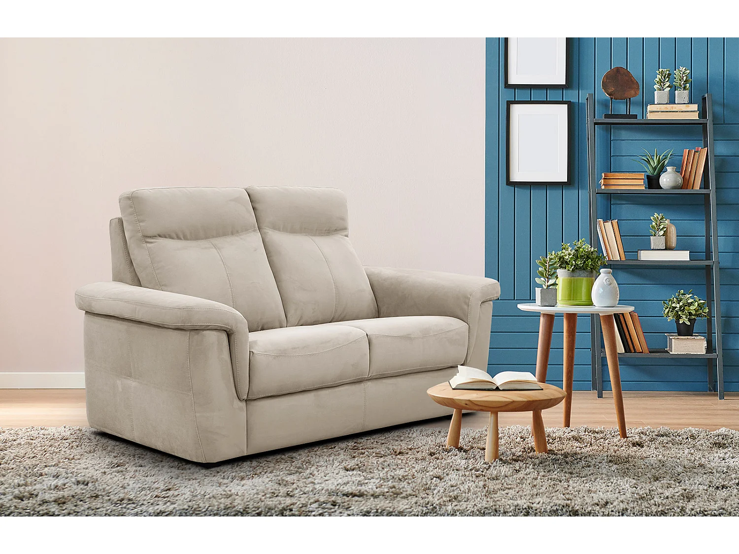 Canapé droit 2 places tissu  beige - JONES