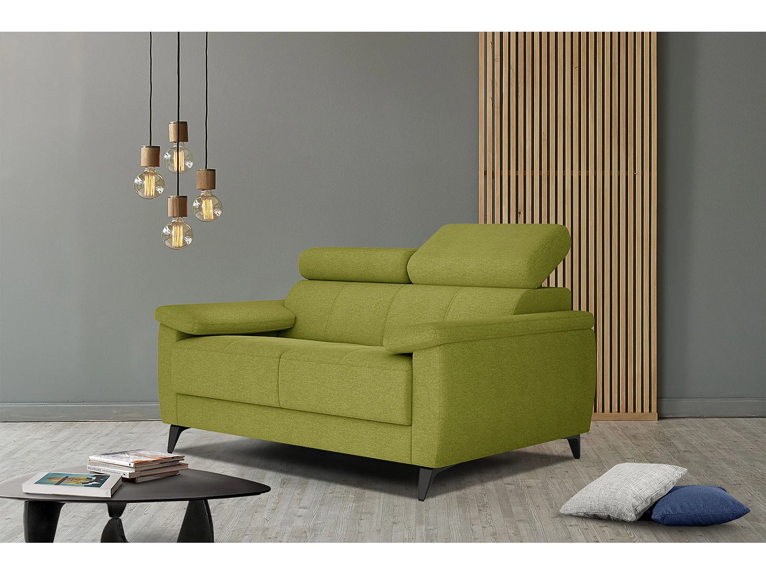 Canapé droit 2 places tissu citron vert - TAUNUS