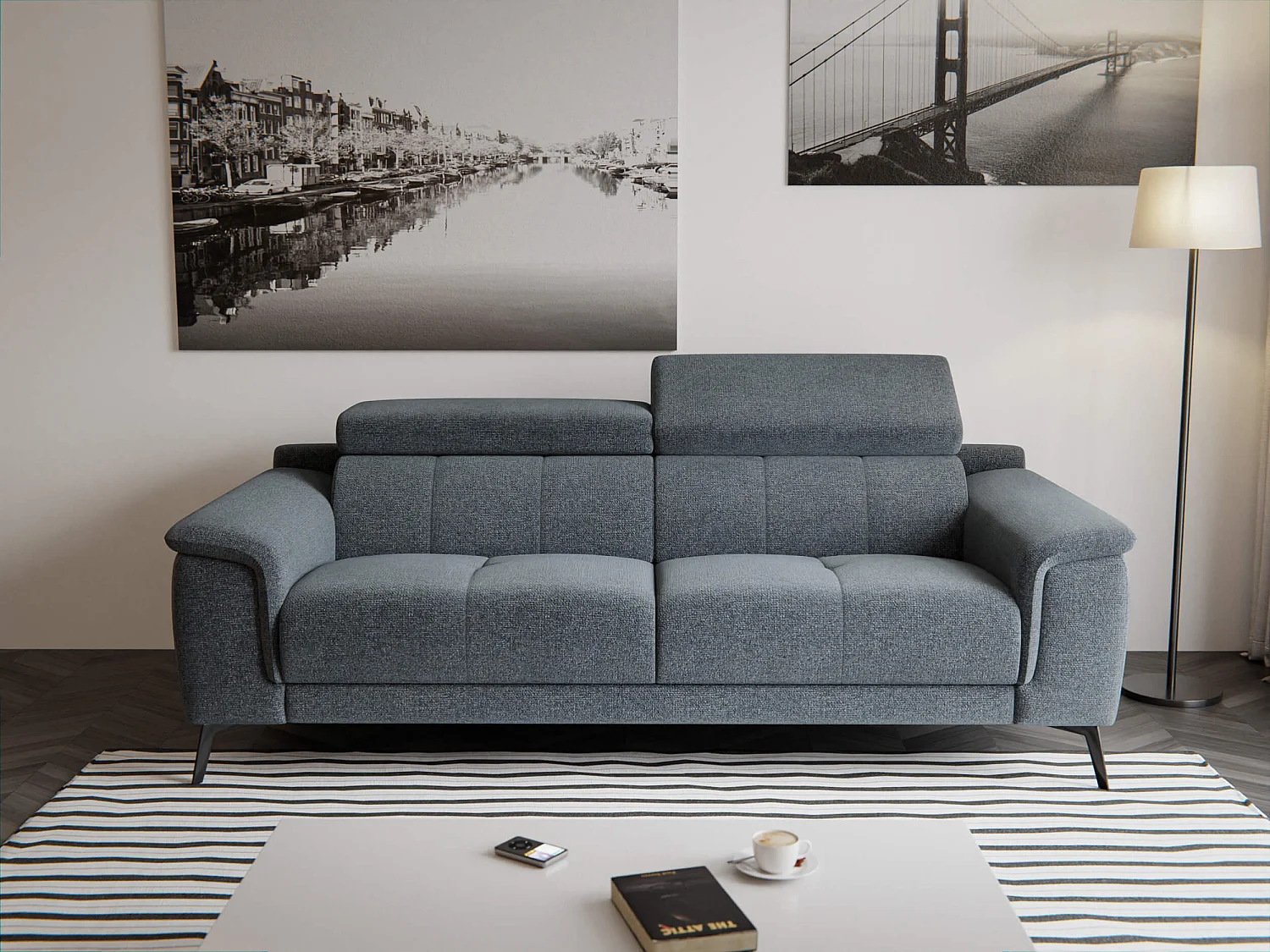 Canapé droit XXL 3 places tissu gris foncé - FIERO