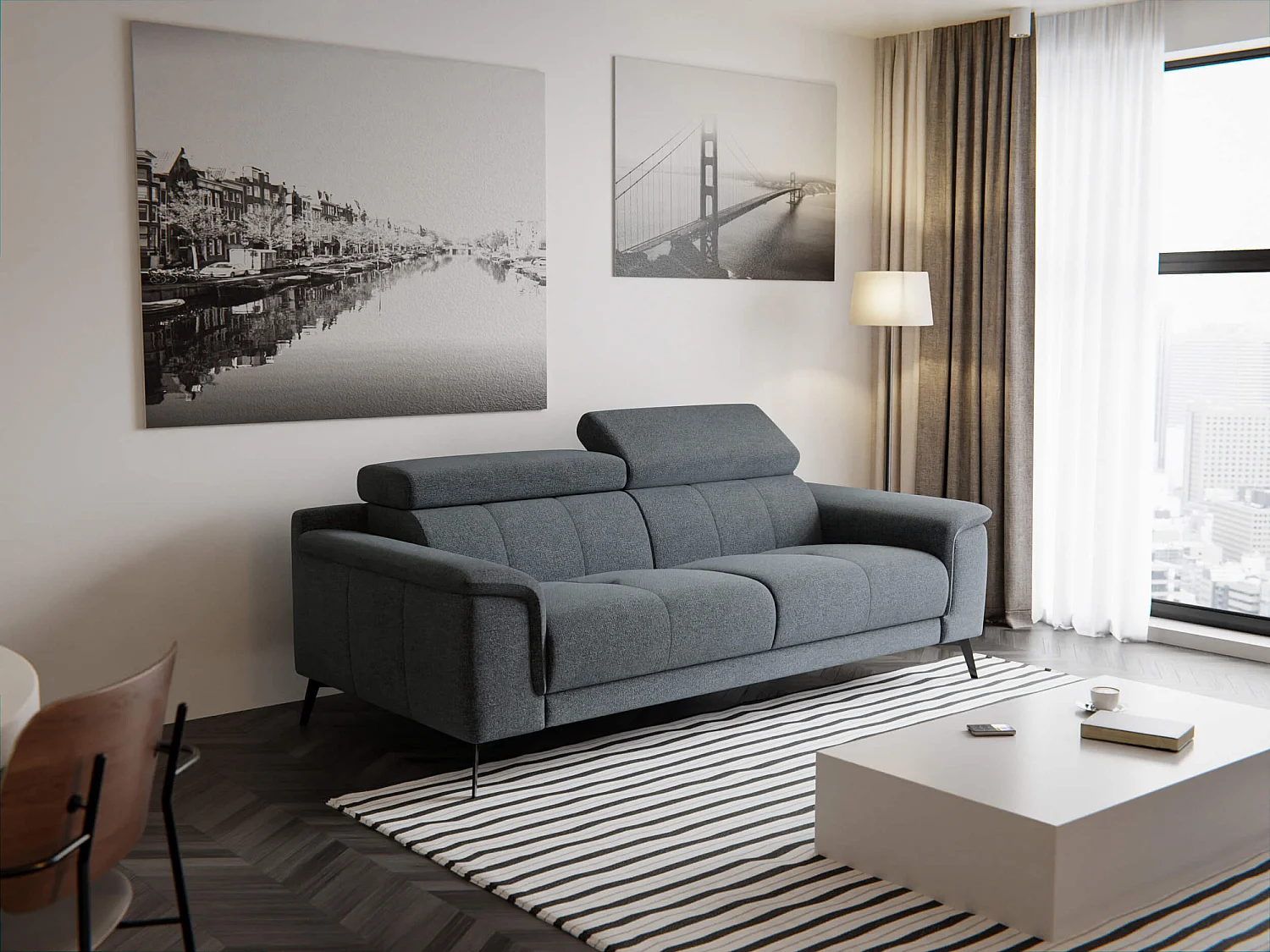 Canapé droit XXL 3 places tissu gris foncé - FIERO