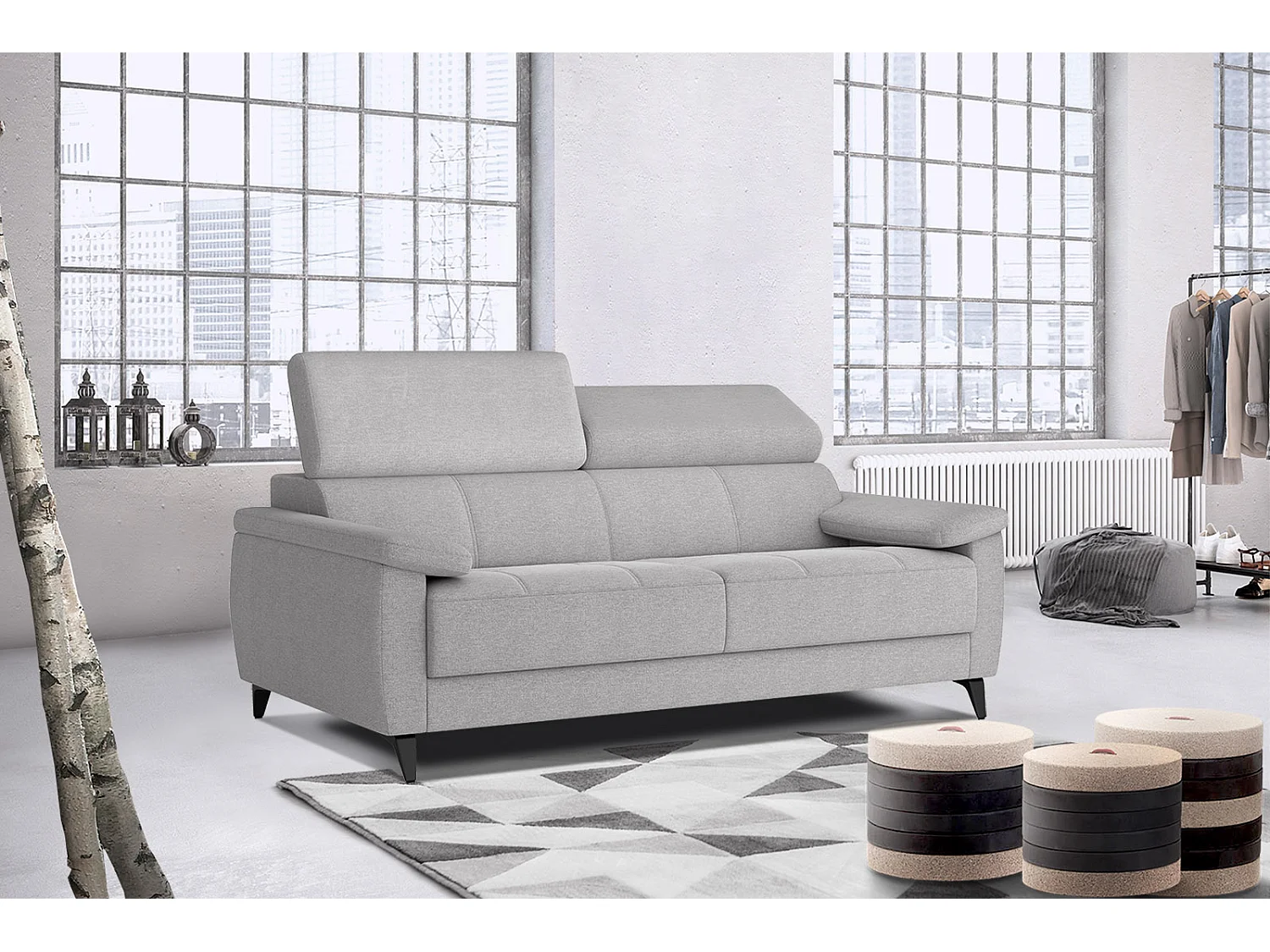 Canapé droit 3 places XXL tissu beige foncé - TAUNUS