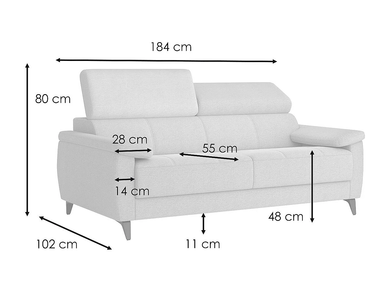 Canapé droit 3 places XXL tissu beige foncé - TAUNUS