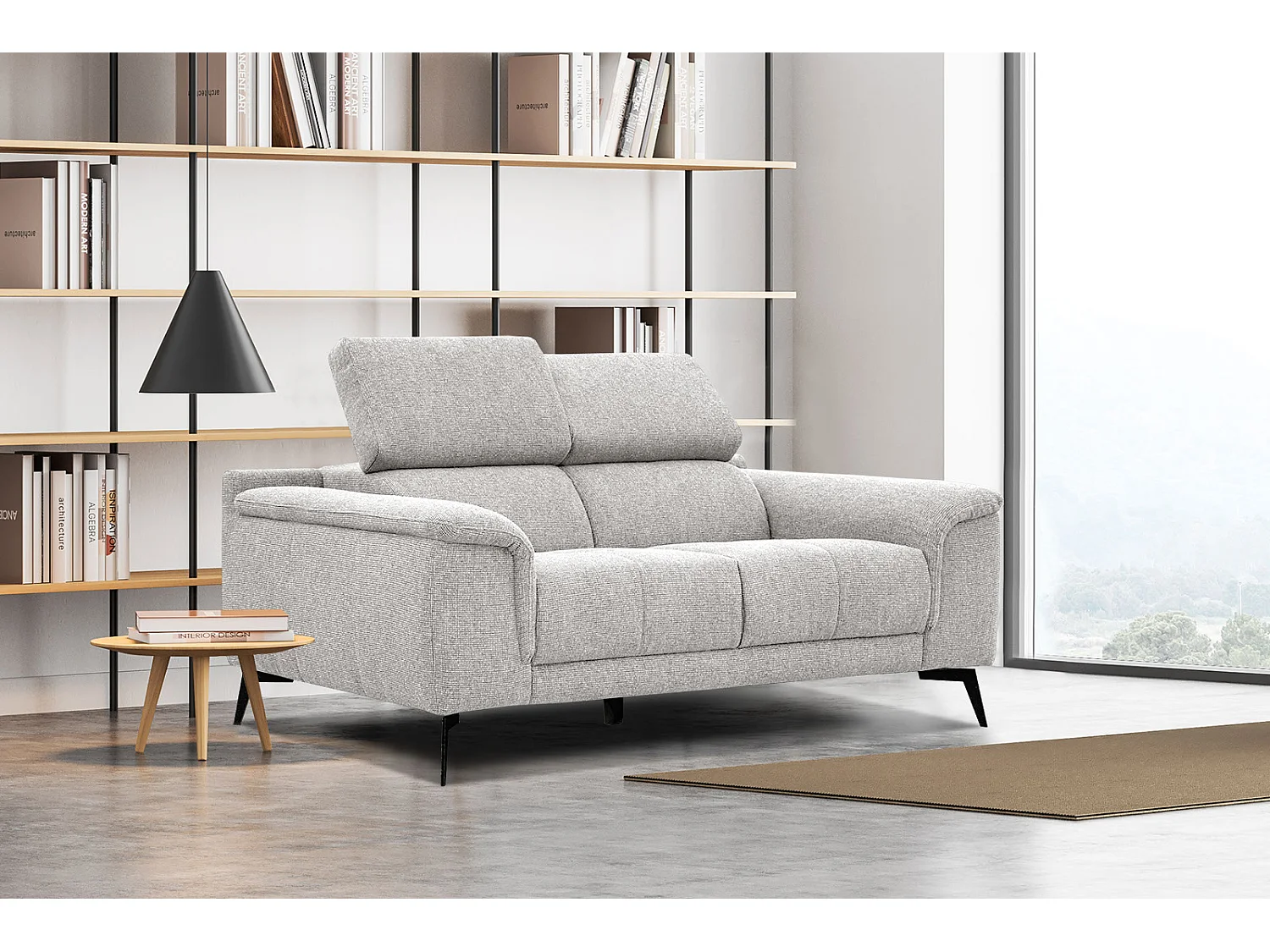 FIERO Sofa 2-Sitzer mit verstellbare Kopfstützen, creme