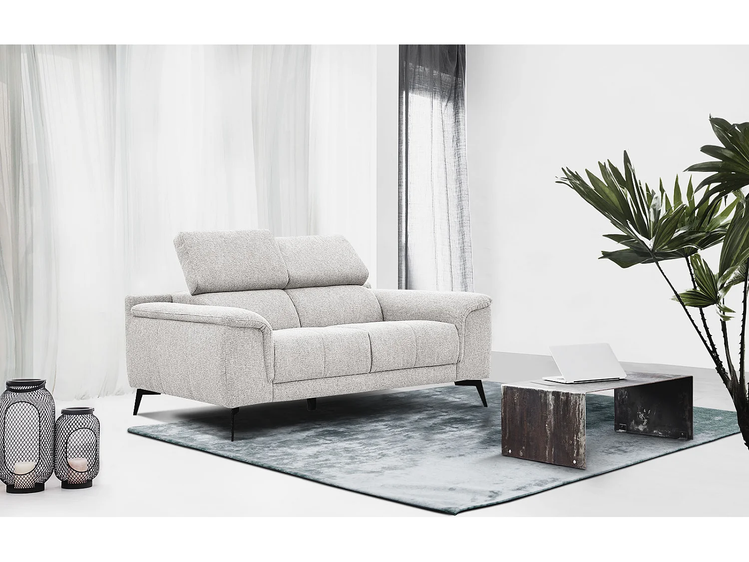 Canapé 2 places tissu gris pérlé - FIERO