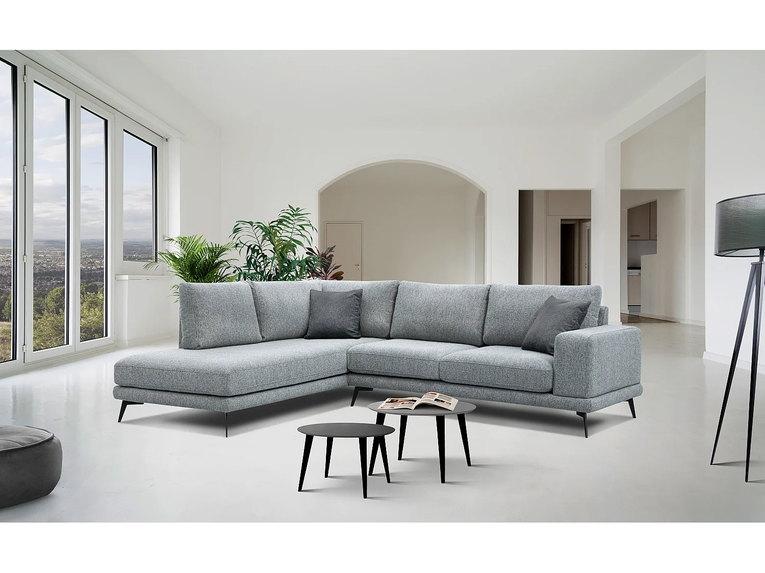 MEDIOLANE Ecksofa 5-Sitzer links, silbergrau