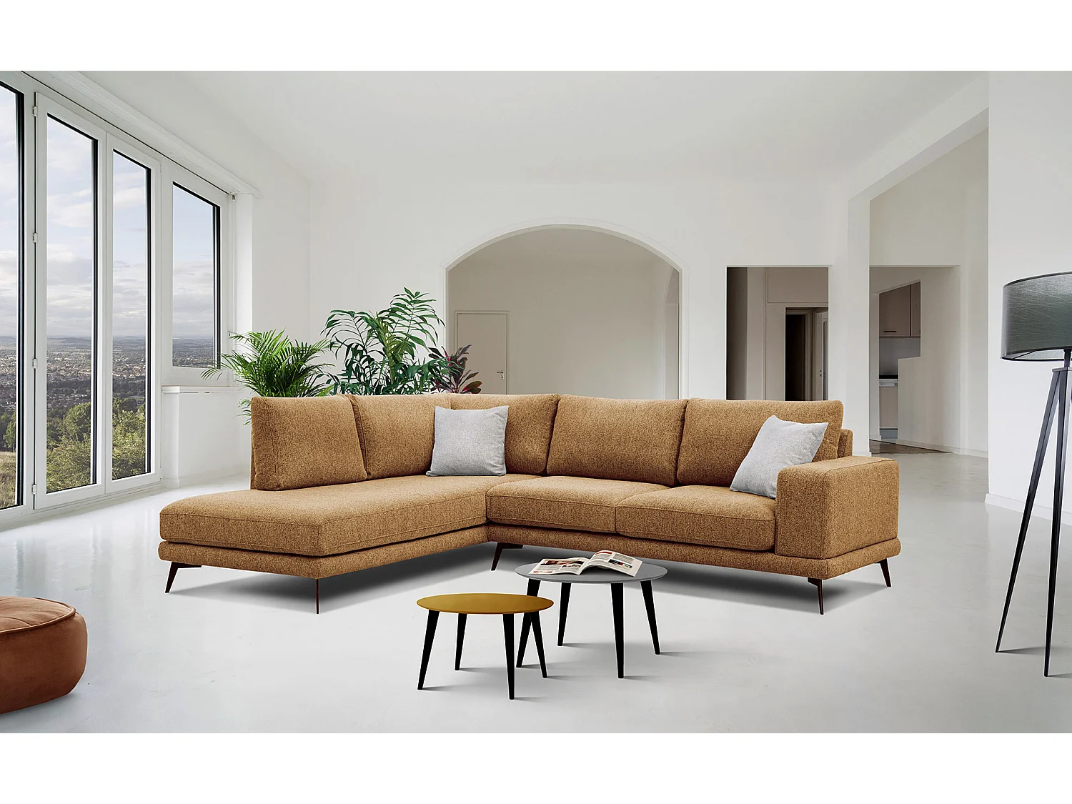 MEDIOLANE Ecksofa 5-Sitzer links, orange