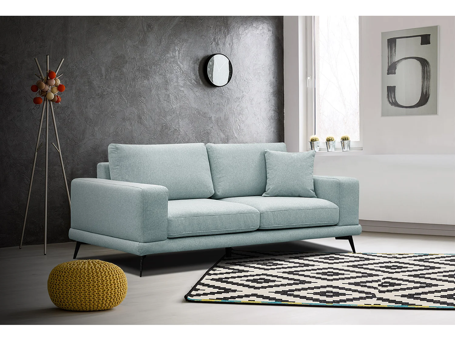 Canapé droit 3 places tissu turquoise - MEDIOLANE