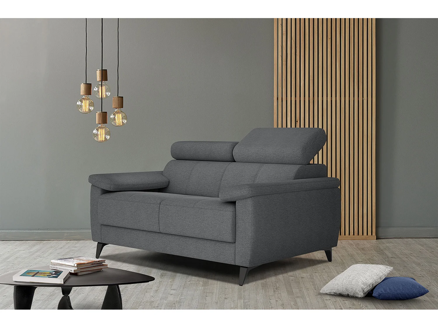 TAUNUS Sofa 2-Sitzer mit verstellbare Kopfstützen, dunkelgrau