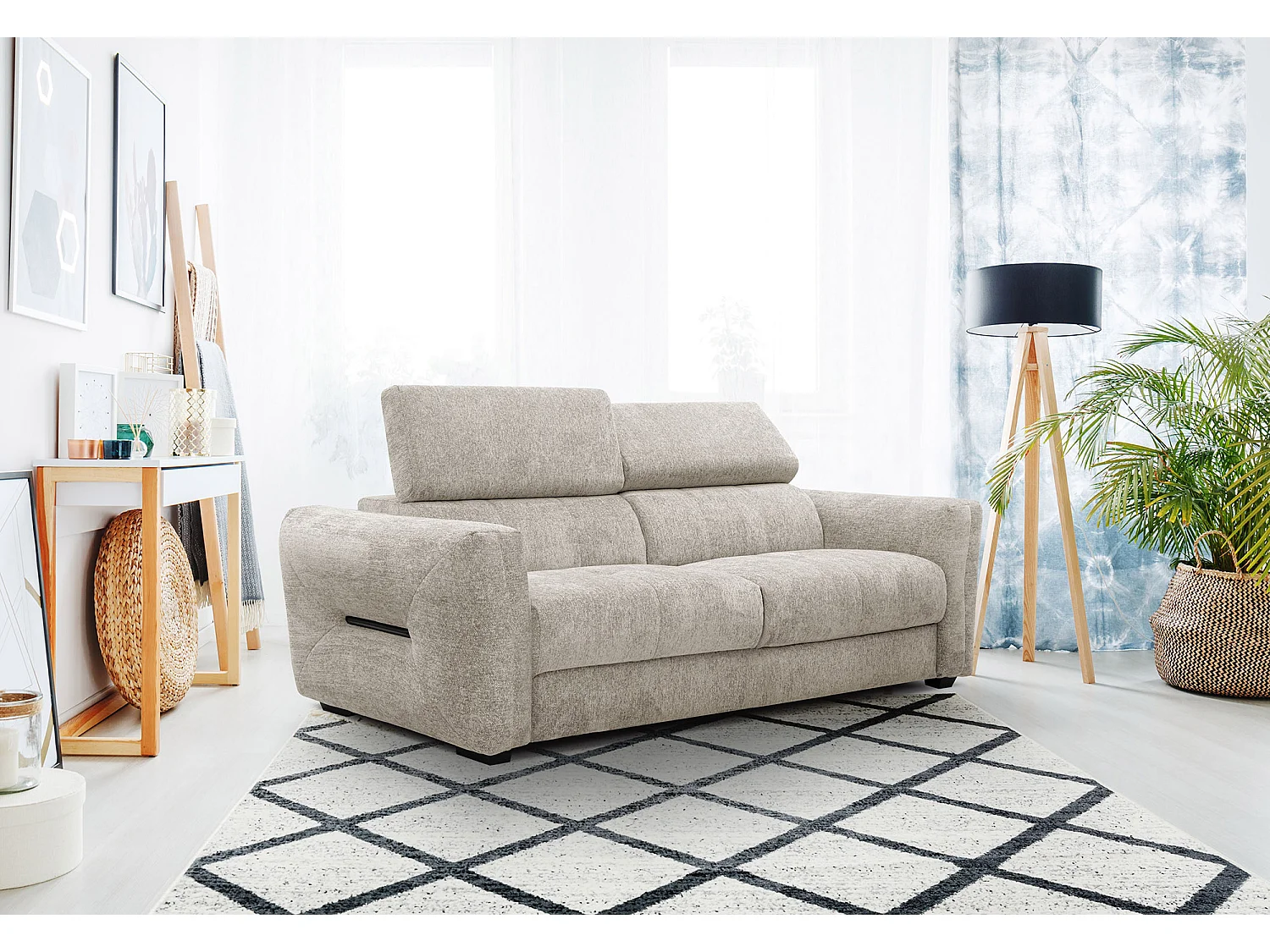 CALVERA Sofa 3-Sitzer mit verstellbare Kopfstützen, ecru
