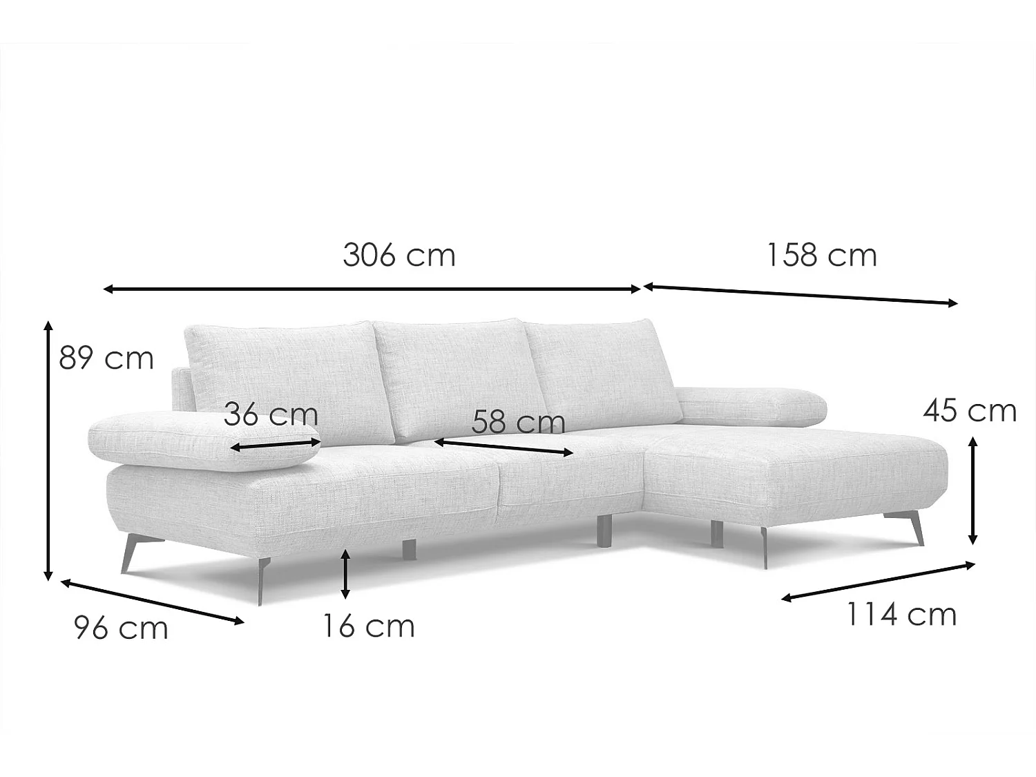 Canapé d'angle 4 places tissu gris platine - MELLO