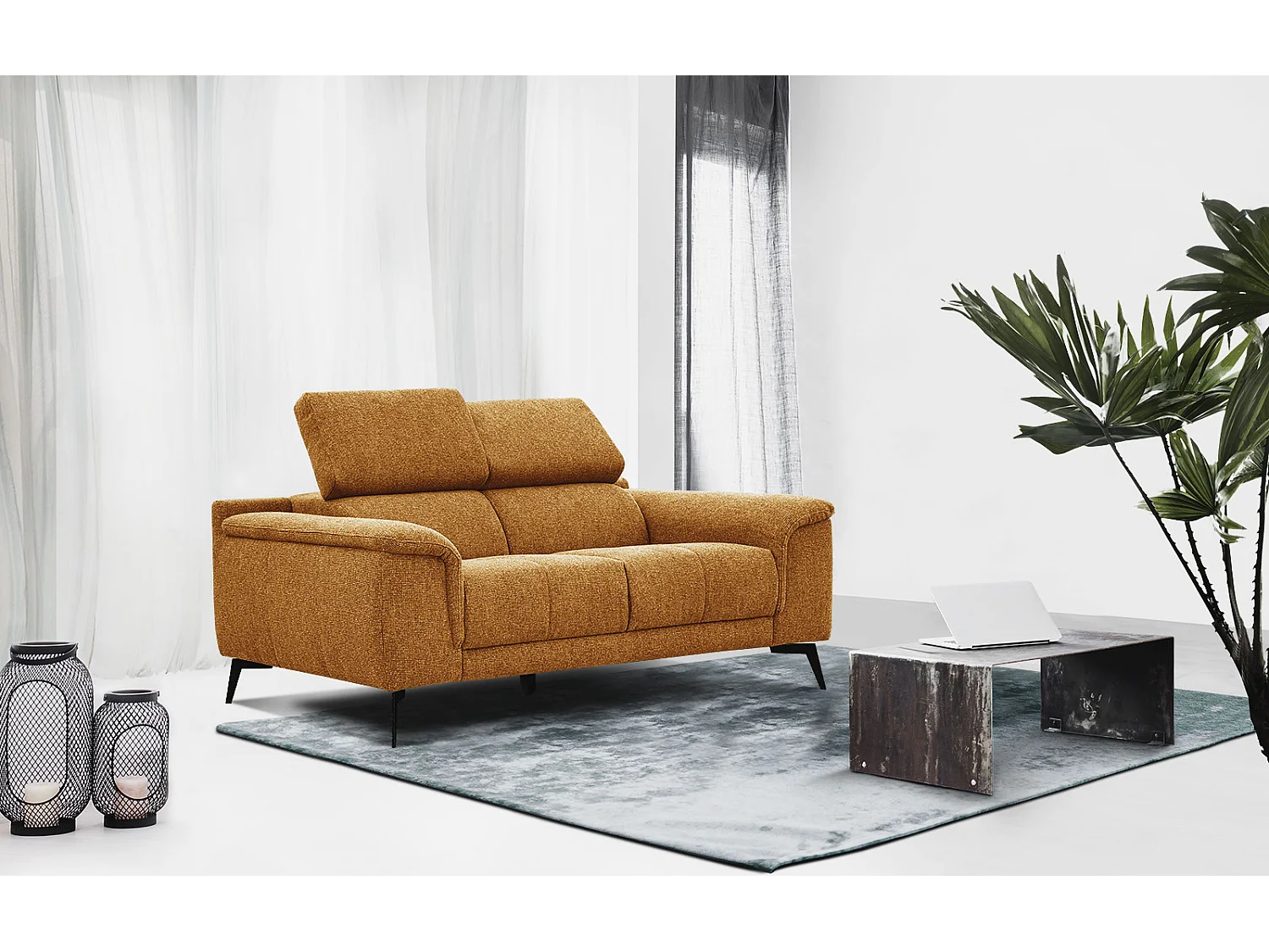 FIERO Sofa 2-Sitzer mit verstellbare Kopfstützen, orange