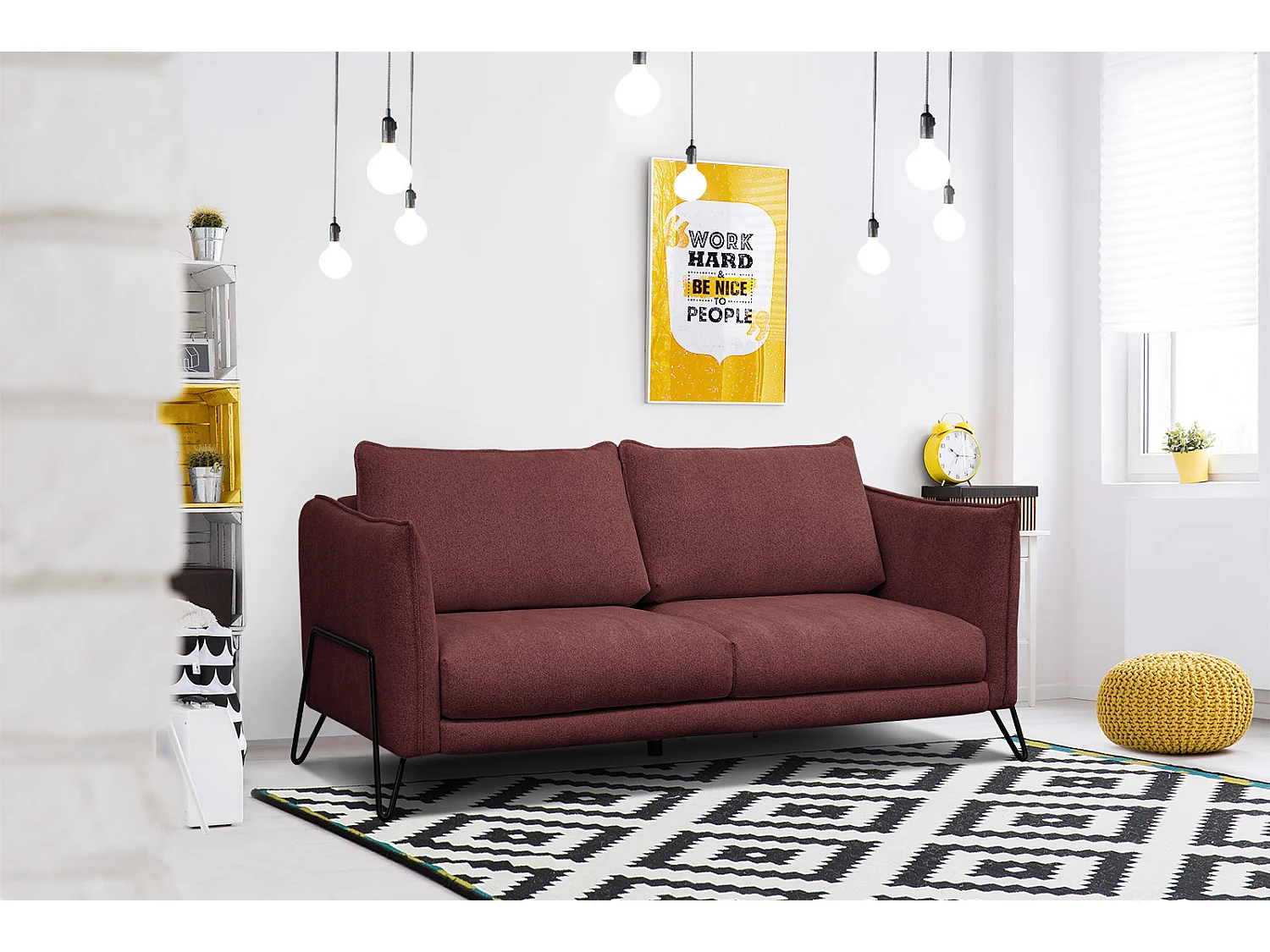 HOSTEN Sofa 2,5-Sitzer, bordeaux