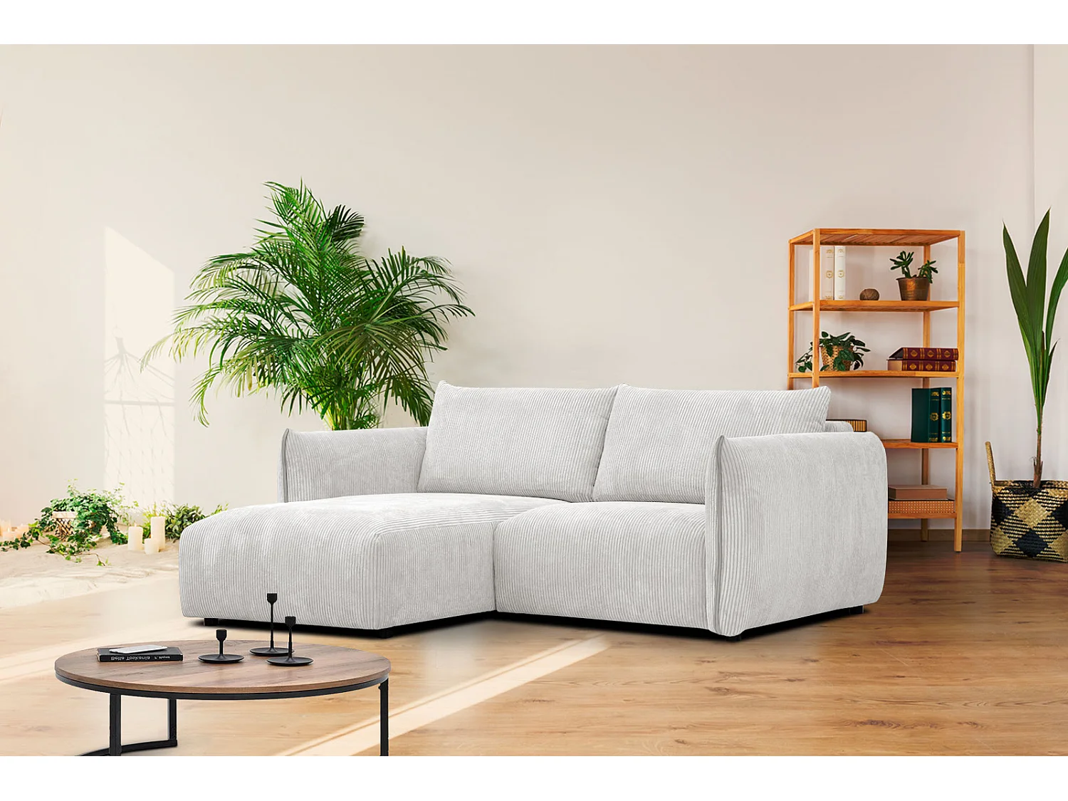 TAUER Ecksofa 3-Sitzer links, perlweiß