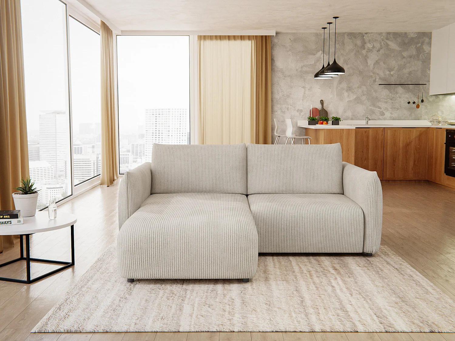 TAUER Ecksofa 3-Sitzer links, perlweiß