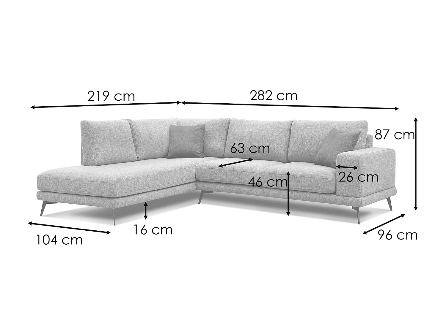 MEDIOLANE Ecksofa 5-Sitzer links, grau