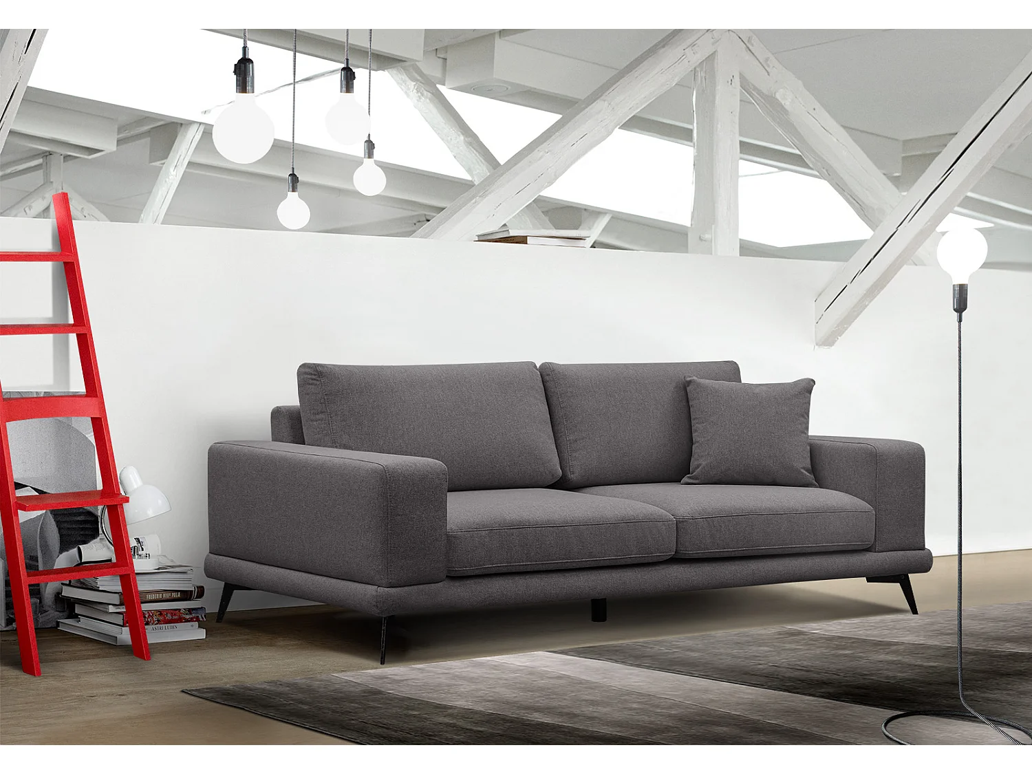 Canapé droit XXL 3 places tissu gris foncé - MEDIOLANE