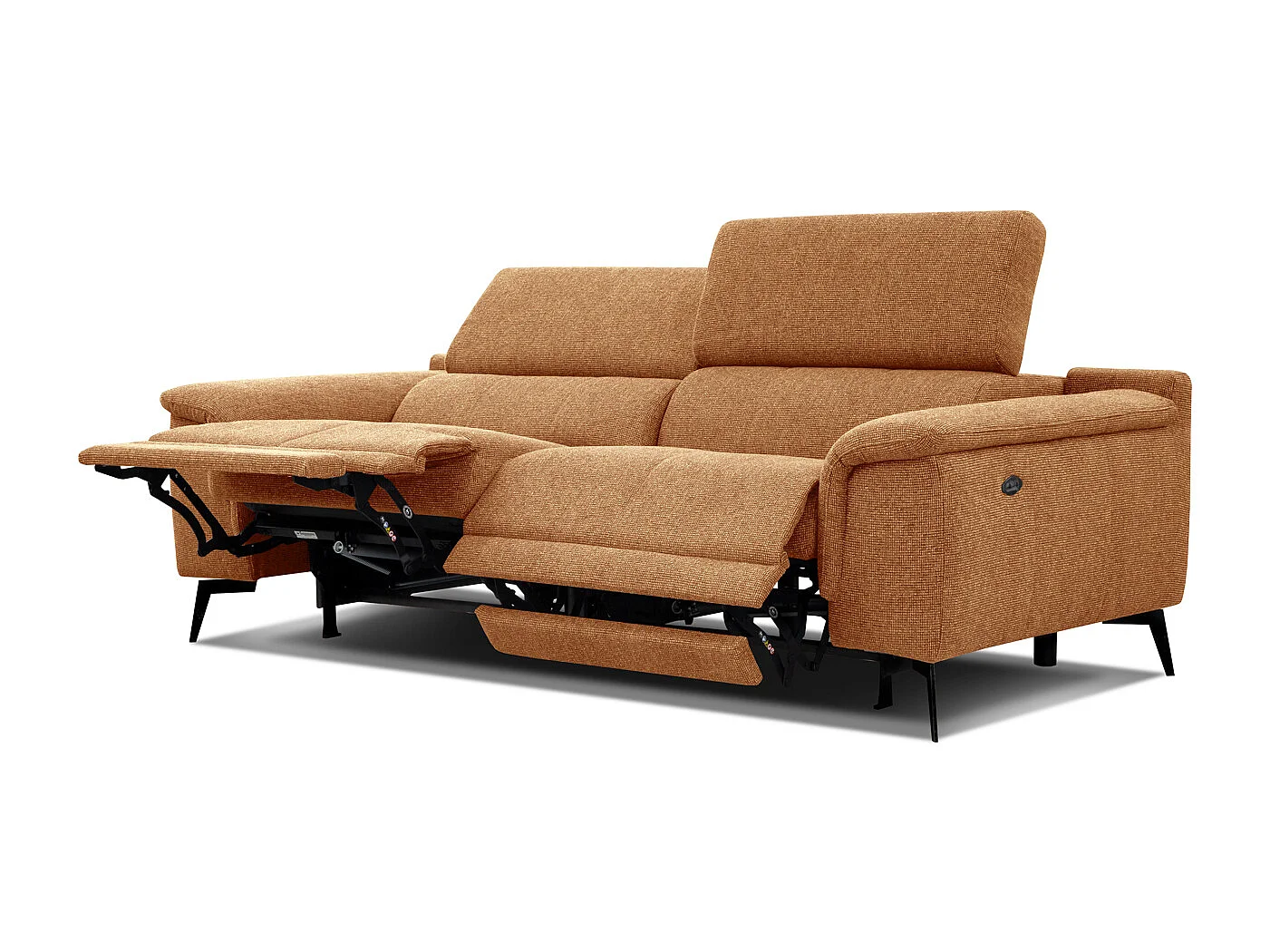 Canapé droit 3 places avec 2 relax électriques tissu jaune miel - FIERO