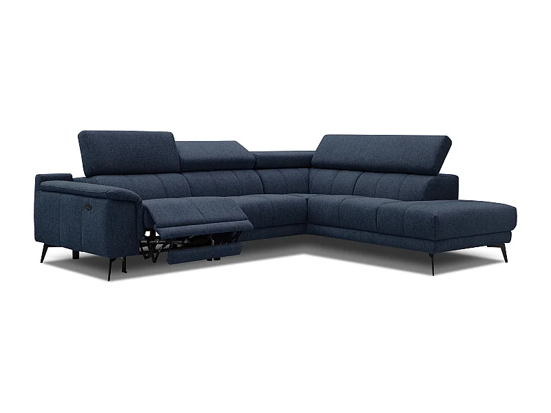 FIERO Ecksofa 5-Sitzer rechts mit 1 Relaxfunktion und verstellbare Kopfstützen, marineblau