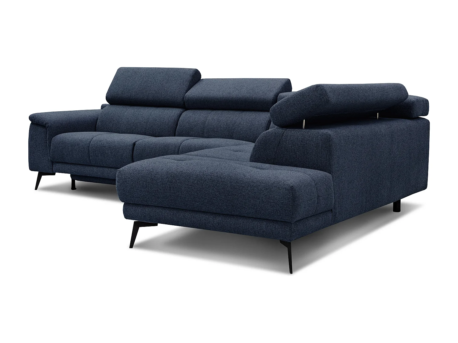 FIERO Ecksofa 5-Sitzer rechts mit 1 Relaxfunktion und verstellbare Kopfstützen, marineblau