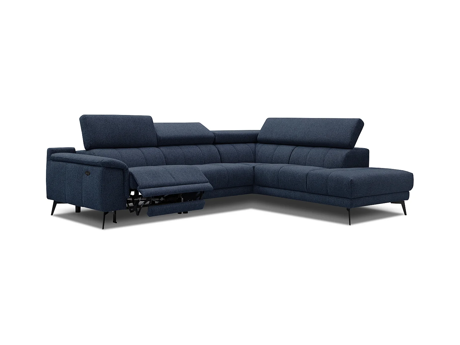 Canapé d'angle 5 places avec un relax électrique tissu bleu foncé - FIERO