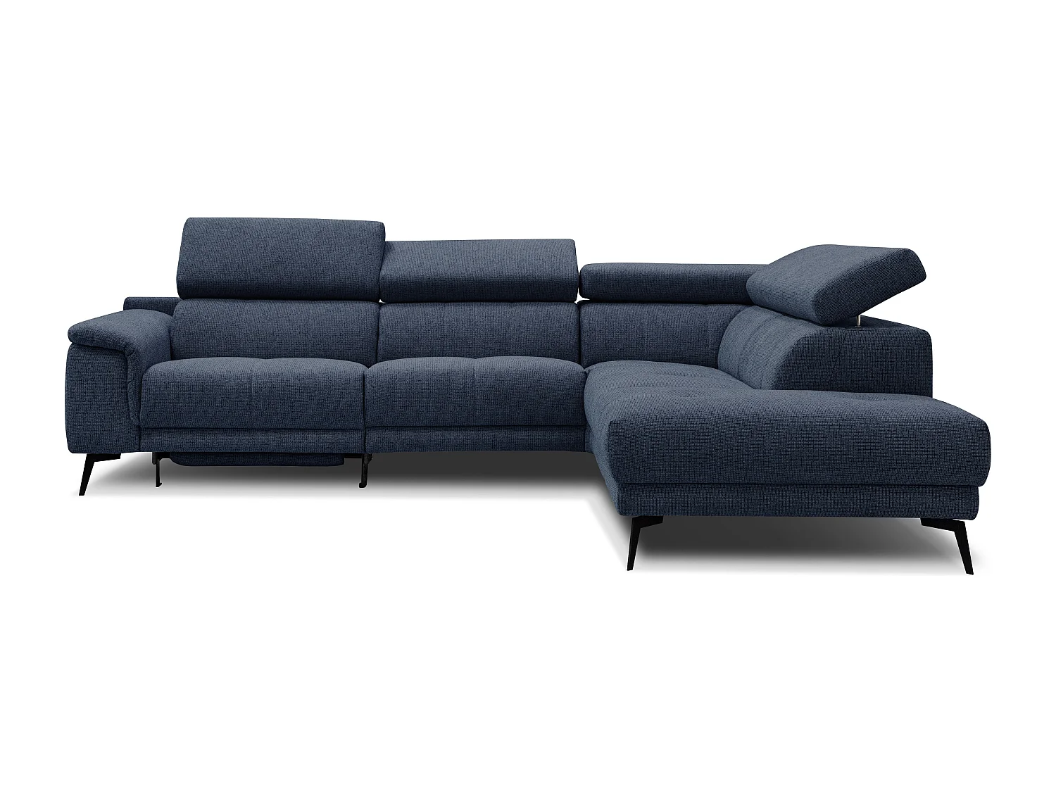 FIERO Ecksofa 5-Sitzer rechts mit 1 Relaxfunktion und verstellbare Kopfstützen, marineblau
