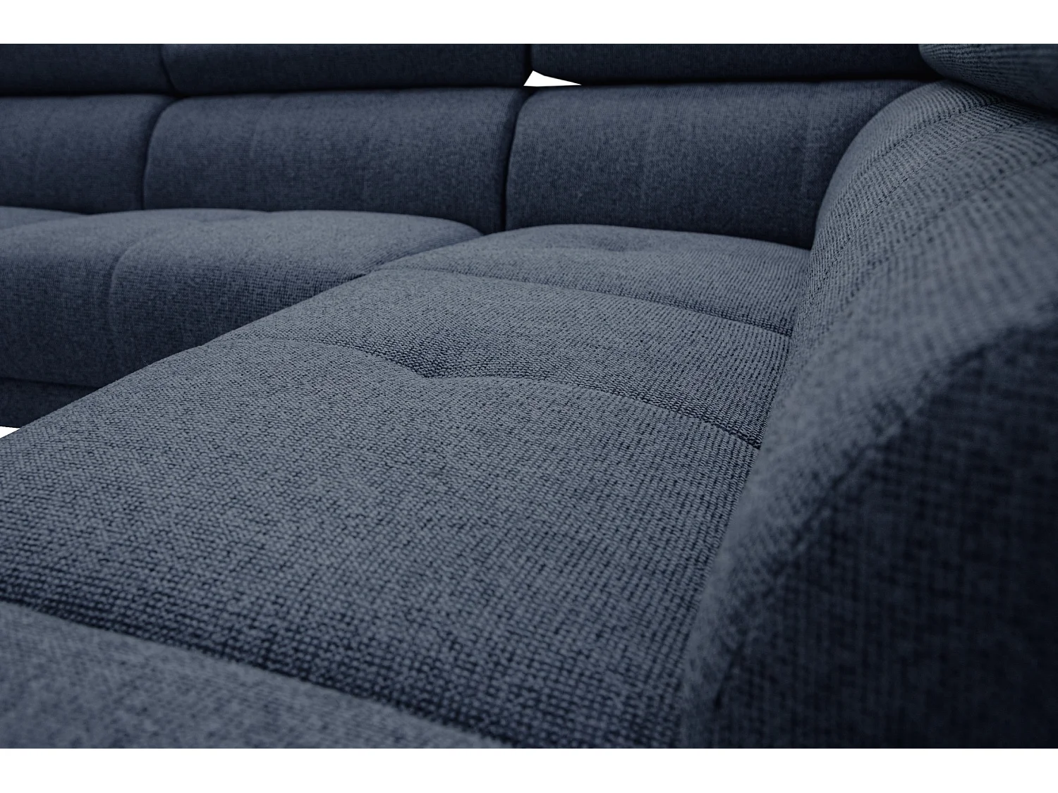 FIERO Ecksofa 5-Sitzer rechts mit 1 Relaxfunktion und verstellbare Kopfstützen, marineblau