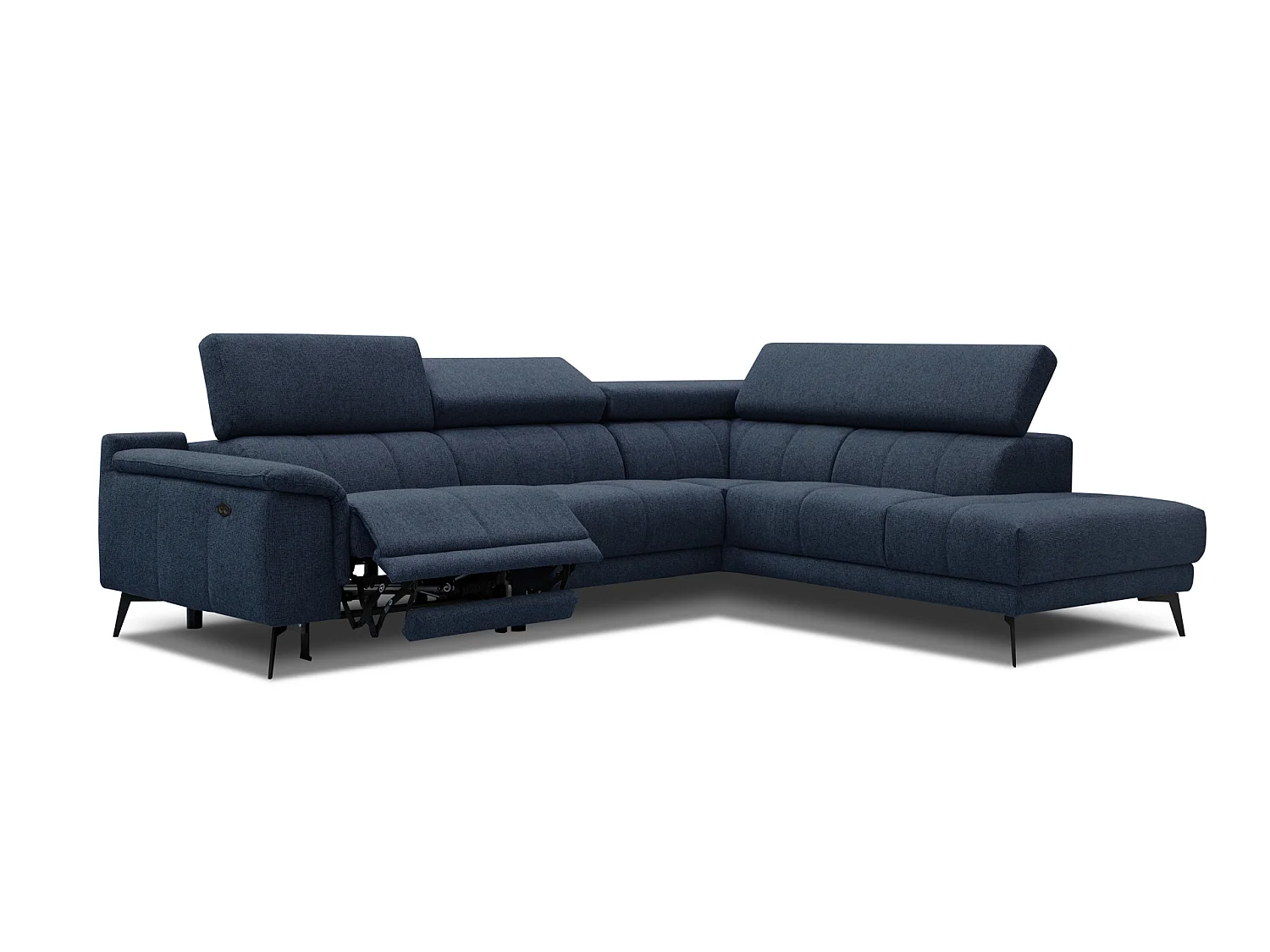 Canapé d'angle 5 places avec un relax électrique tissu bleu foncé - FIERO