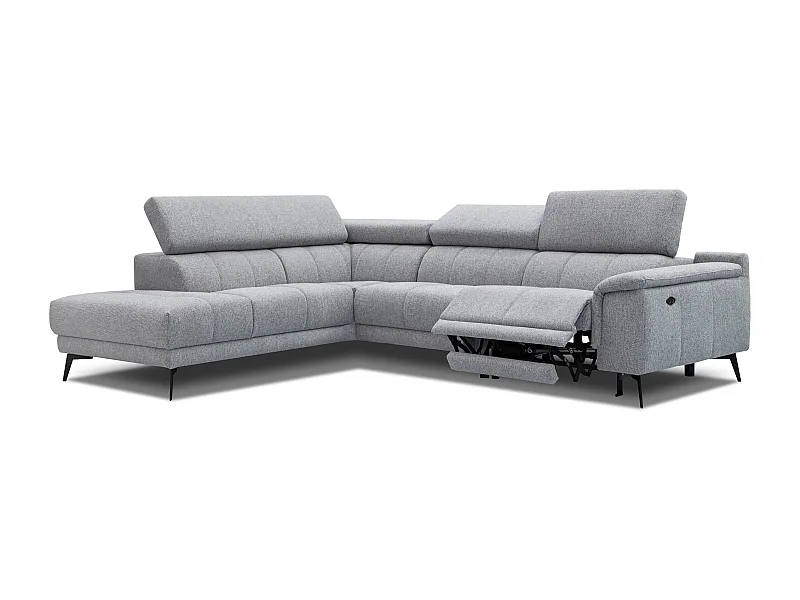 FIERO Ecksofa 5-Sitzer links mit 1 Relaxfunktion und verstellbare Kopfstützen, silbergrau