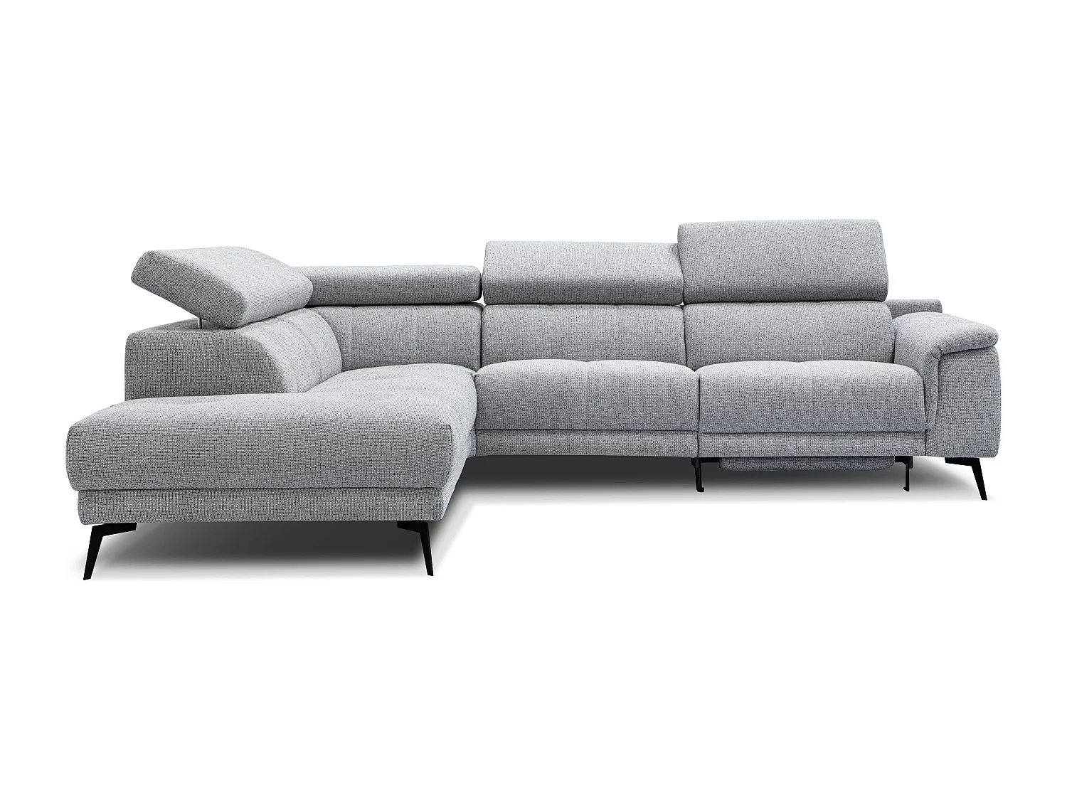 FIERO Ecksofa 5-Sitzer links mit 1 Relaxfunktion und verstellbare Kopfstützen, silbergrau