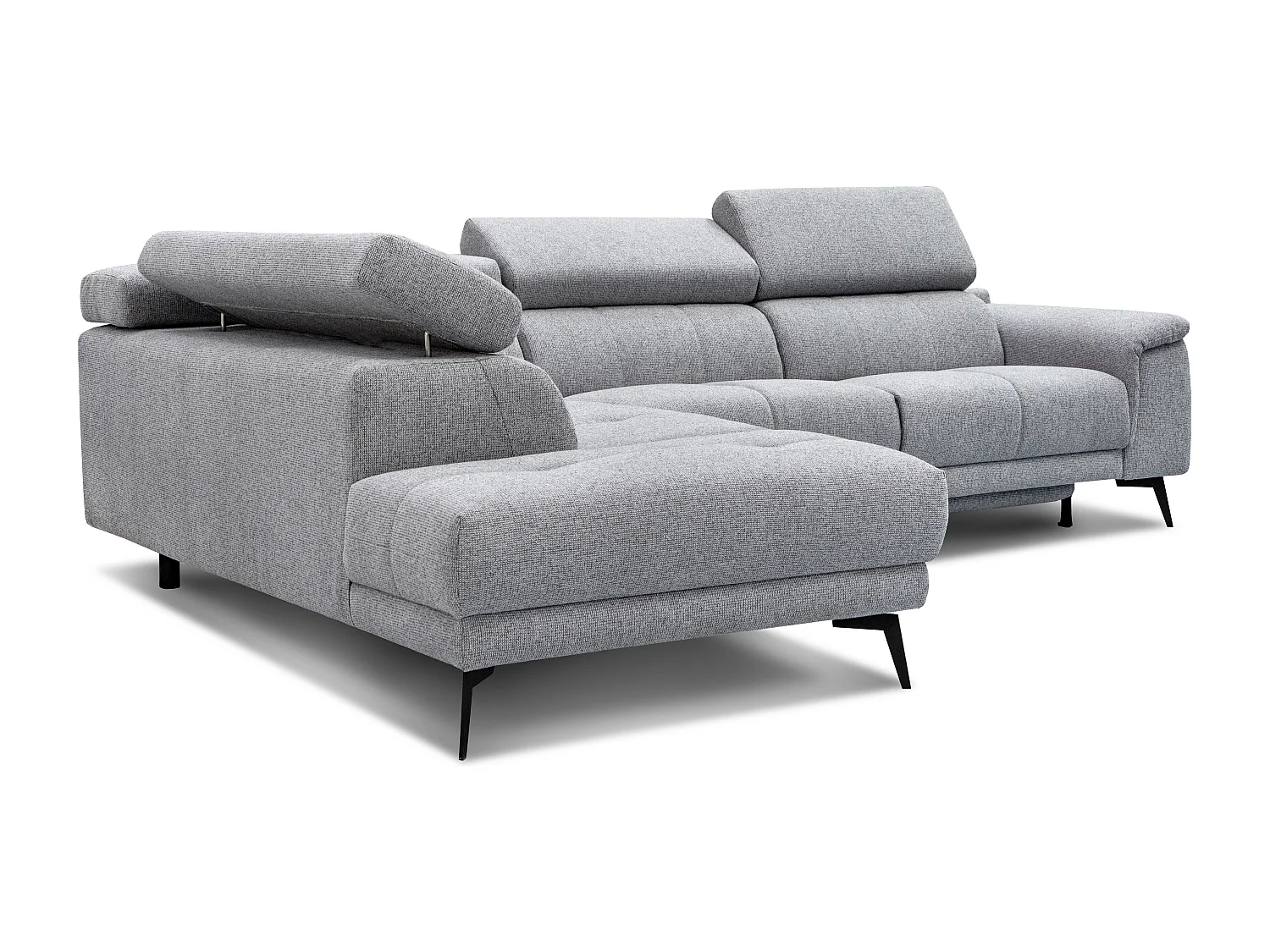 FIERO Ecksofa 5-Sitzer links mit 1 Relaxfunktion und verstellbare Kopfstützen, silbergrau