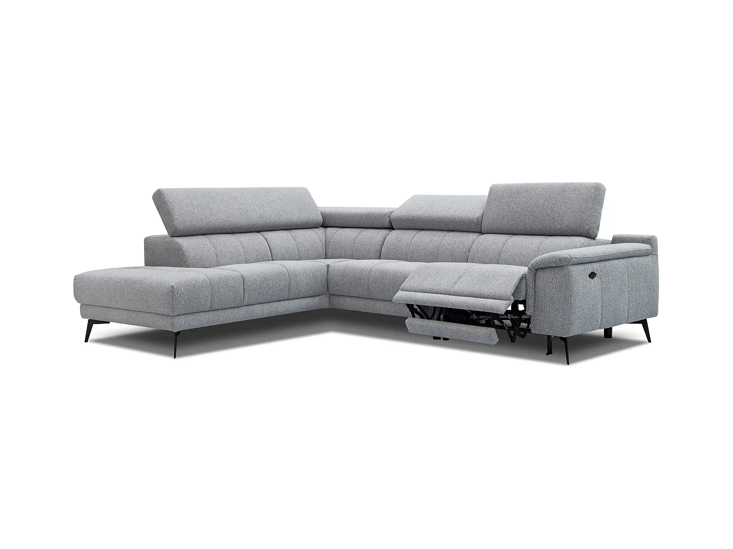 Canapé d'angle 5 places avec un relax électrique tissu gris clair - FIERO