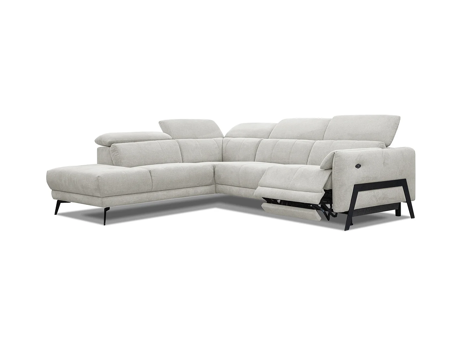 SCALA Ecksofa 5-Sitzer links mit 1 Relaxfunktion und verstellbare Kopfstützen, ecru