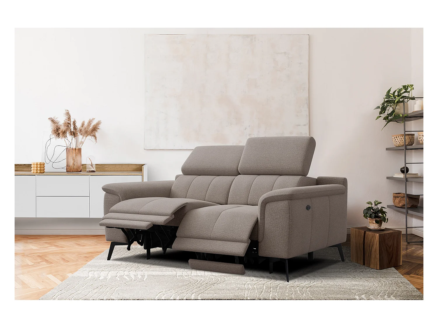 Canapé droit avec 2 relax électriques tissu taupe - FIERO