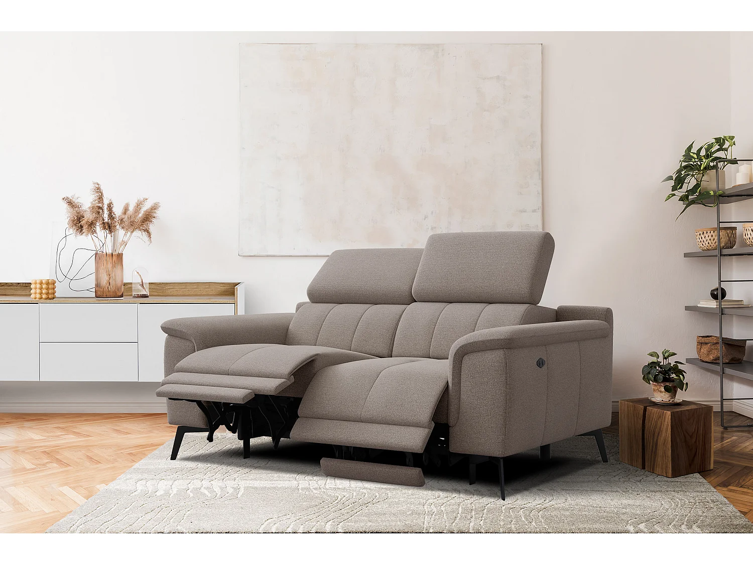 Canapé droit avec 2 relax électriques tissu taupe - FIERO