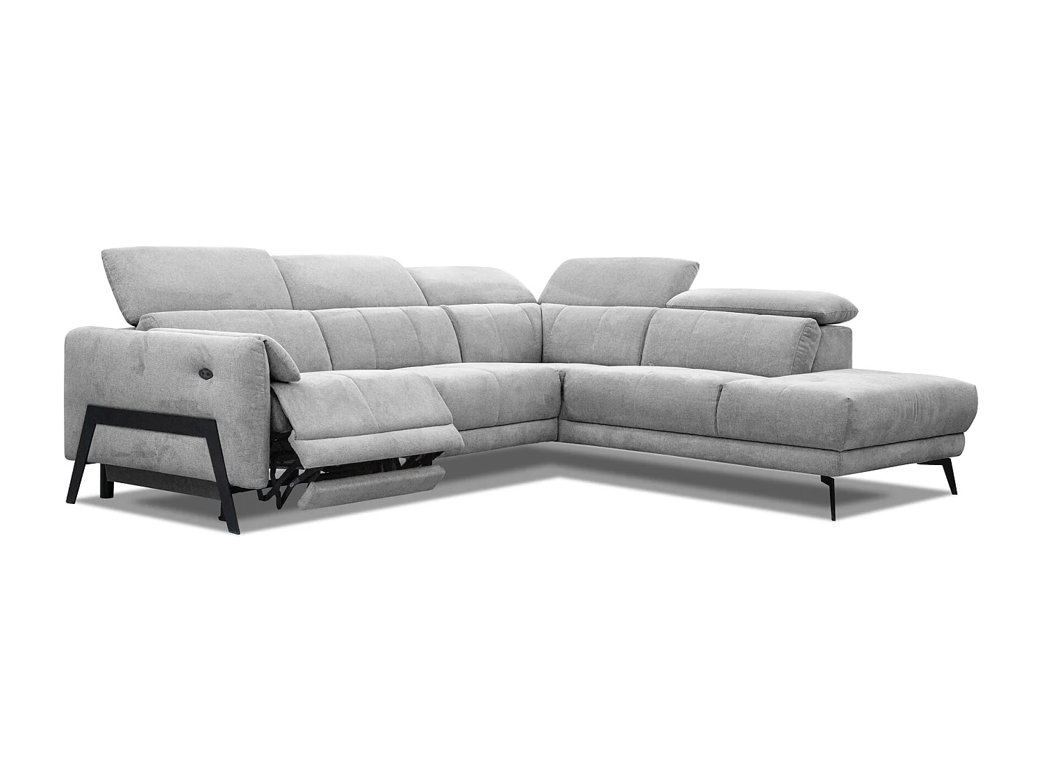 SCALA Ecksofa 5-Sitzer rechts mit 1 Relaxfunktion und verstellbare Kopfstützen, hellgrau