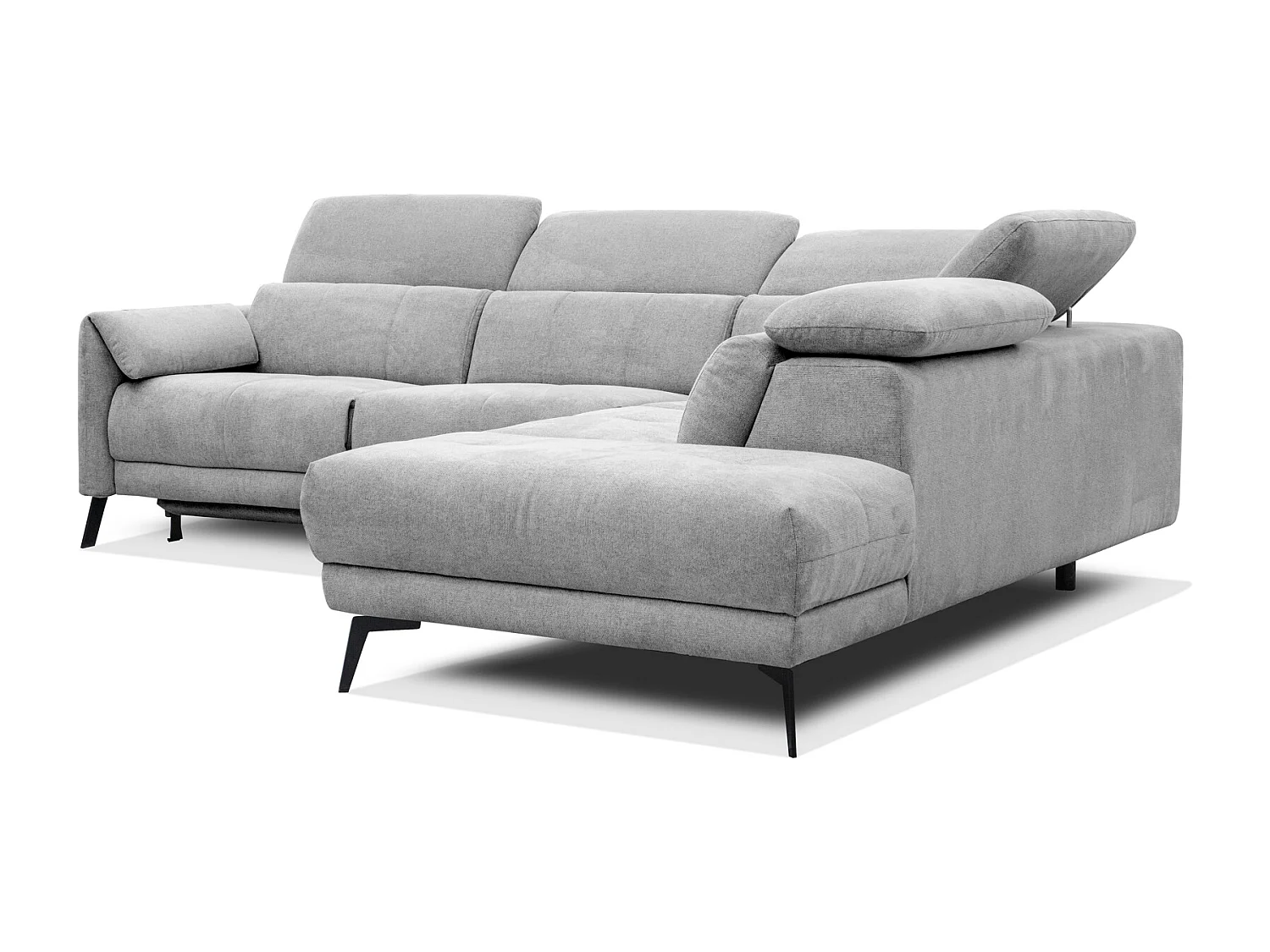 SCALA Ecksofa 5-Sitzer rechts mit 1 Relaxfunktion und verstellbare Kopfstützen, hellgrau