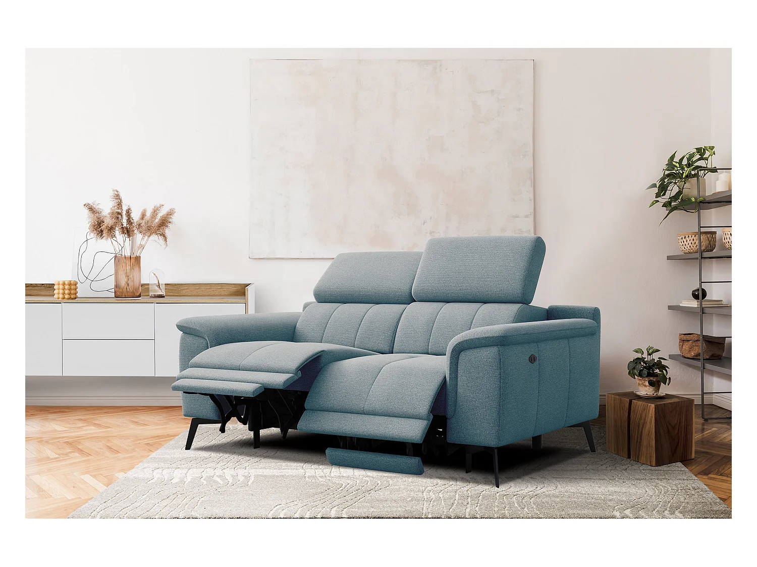 Canapé droit avec 2 relax électriques tissu menthe - FIERO