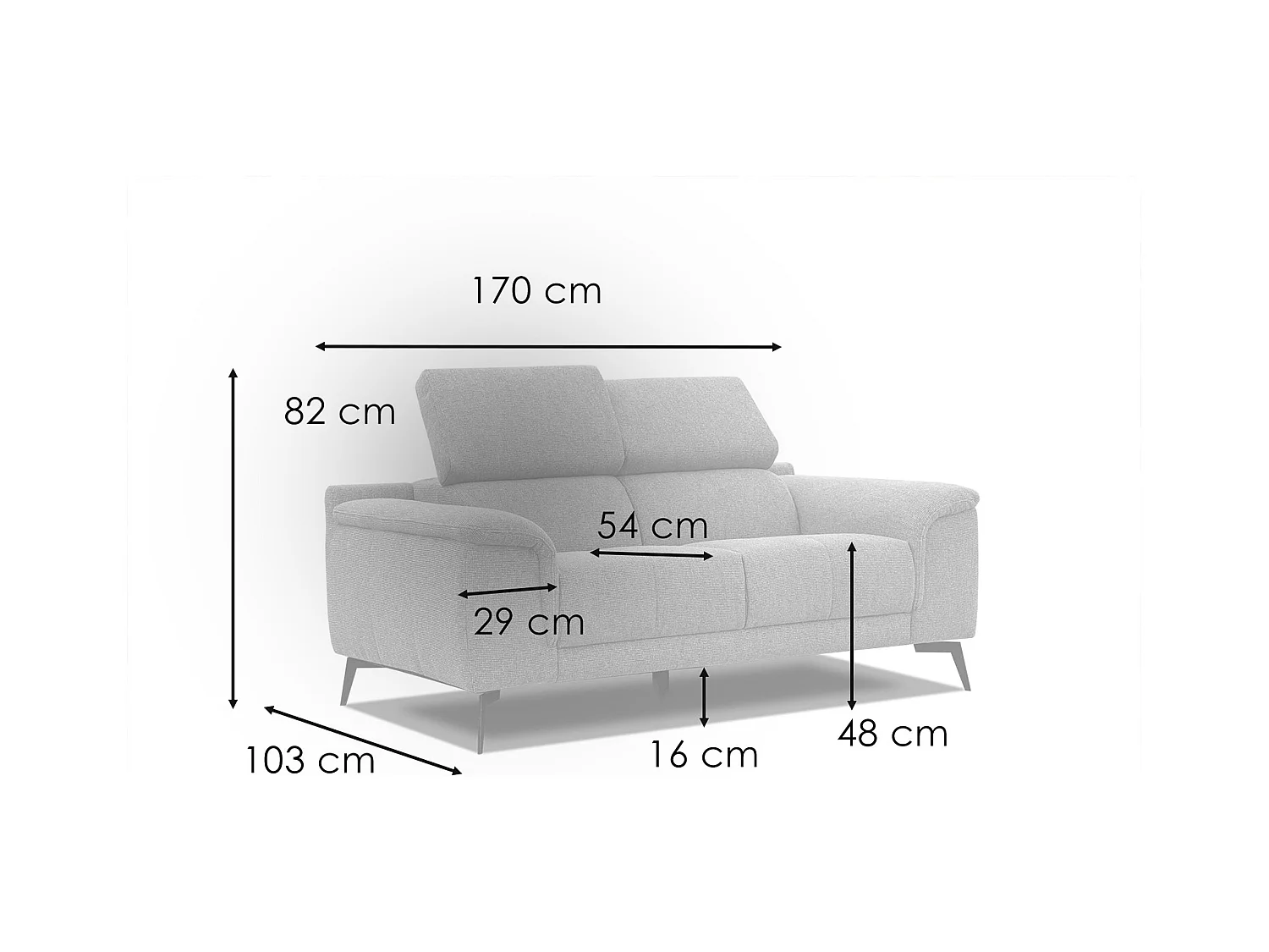 Canapé droit avec 2 relax électriques tissu menthe - FIERO