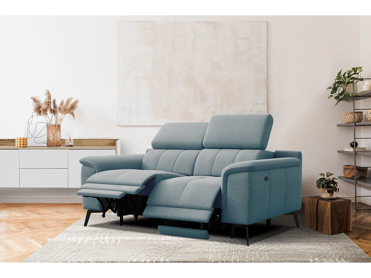 Canapé droit avec 2 relax électriques tissu menthe - FIERO