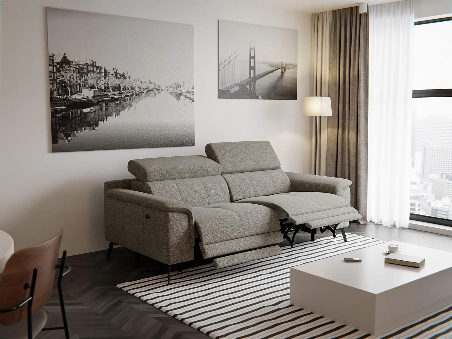 FIERO Sofa 3-Sitzer mit 2 Relaxfunktionen und verstellbare Kopfstützen, taupe