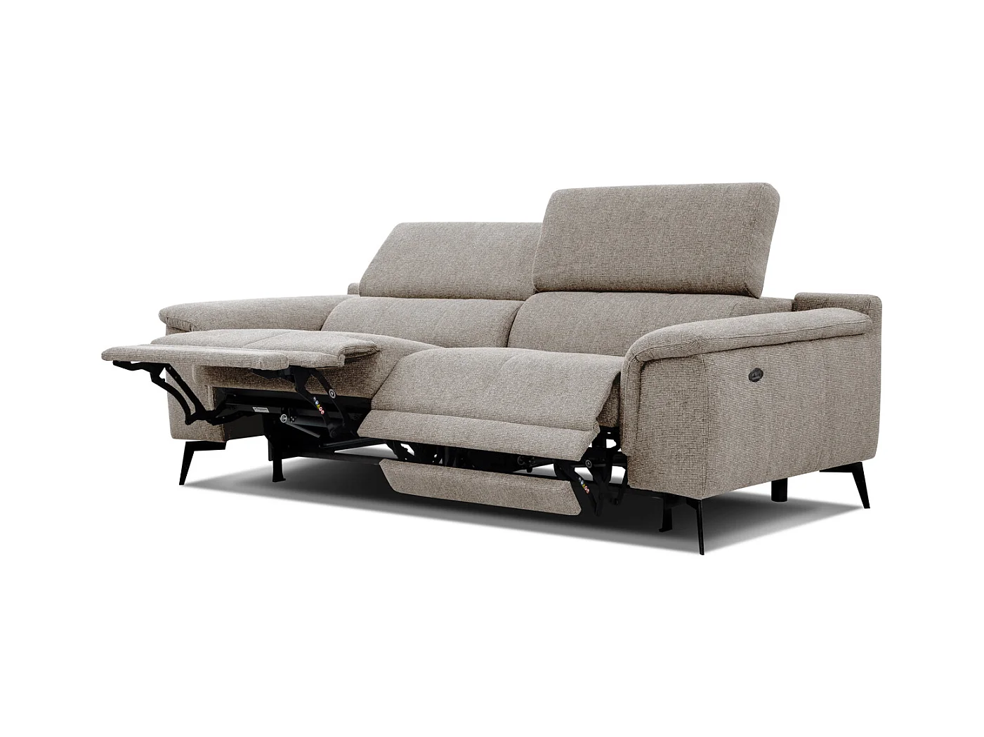 Canapé droit 3 places avec 2 relax électriques tissu taupe - FIERO
