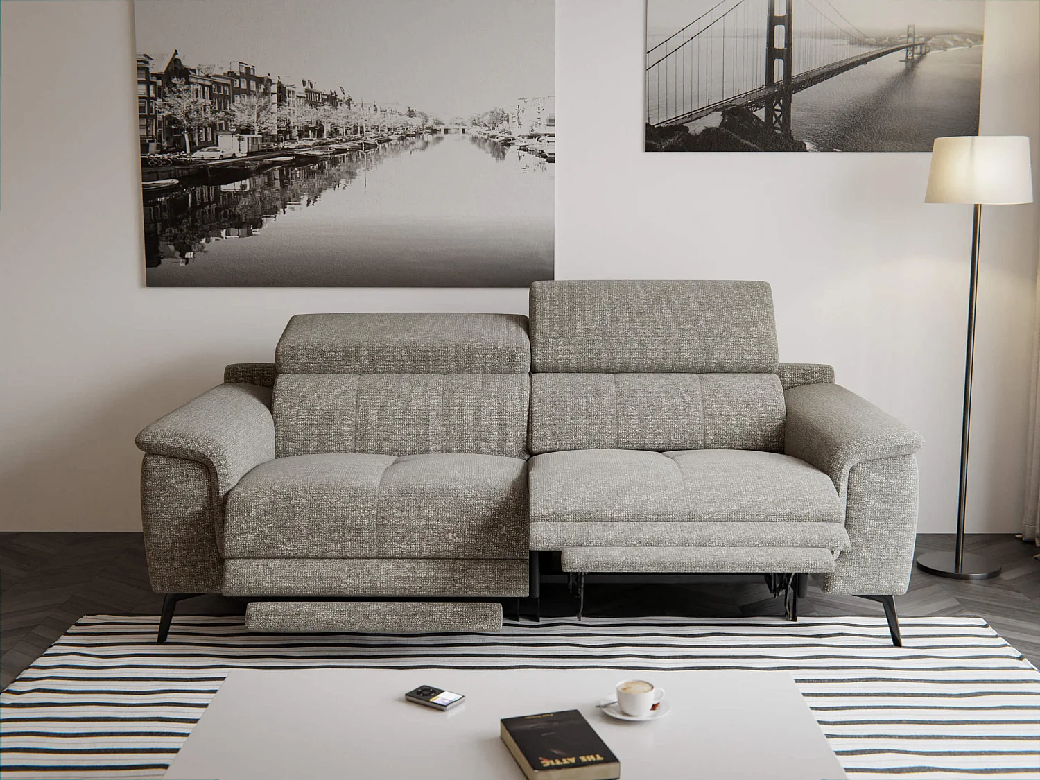 FIERO Sofa 3-Sitzer mit 2 Relaxfunktionen und verstellbare Kopfstützen, taupe