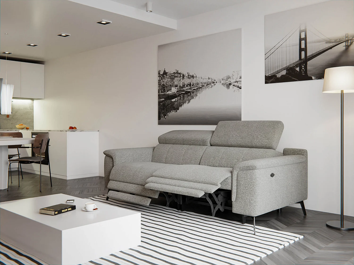 FIERO Sofa 3-Sitzer mit 2 Relaxfunktionen und verstellbare Kopfstützen, taupe