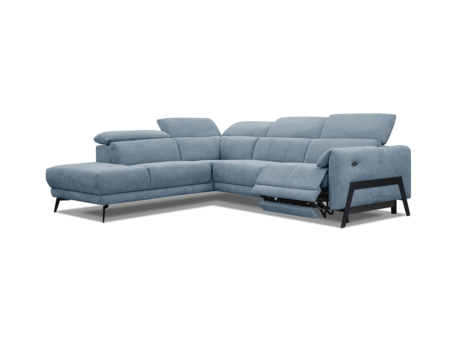 SCALA Ecksofa 5-Sitzer links mit 1 Relaxfunktion und verstellbare Kopfstützen, blau