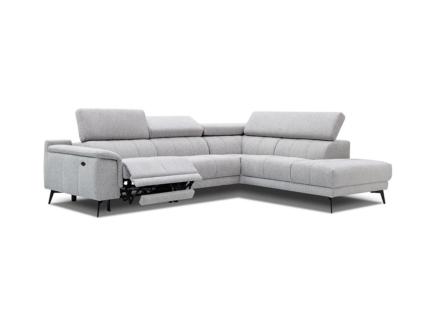 Canapé d'angle 5 places avec un relax électrique tissu gris perle - FIERO