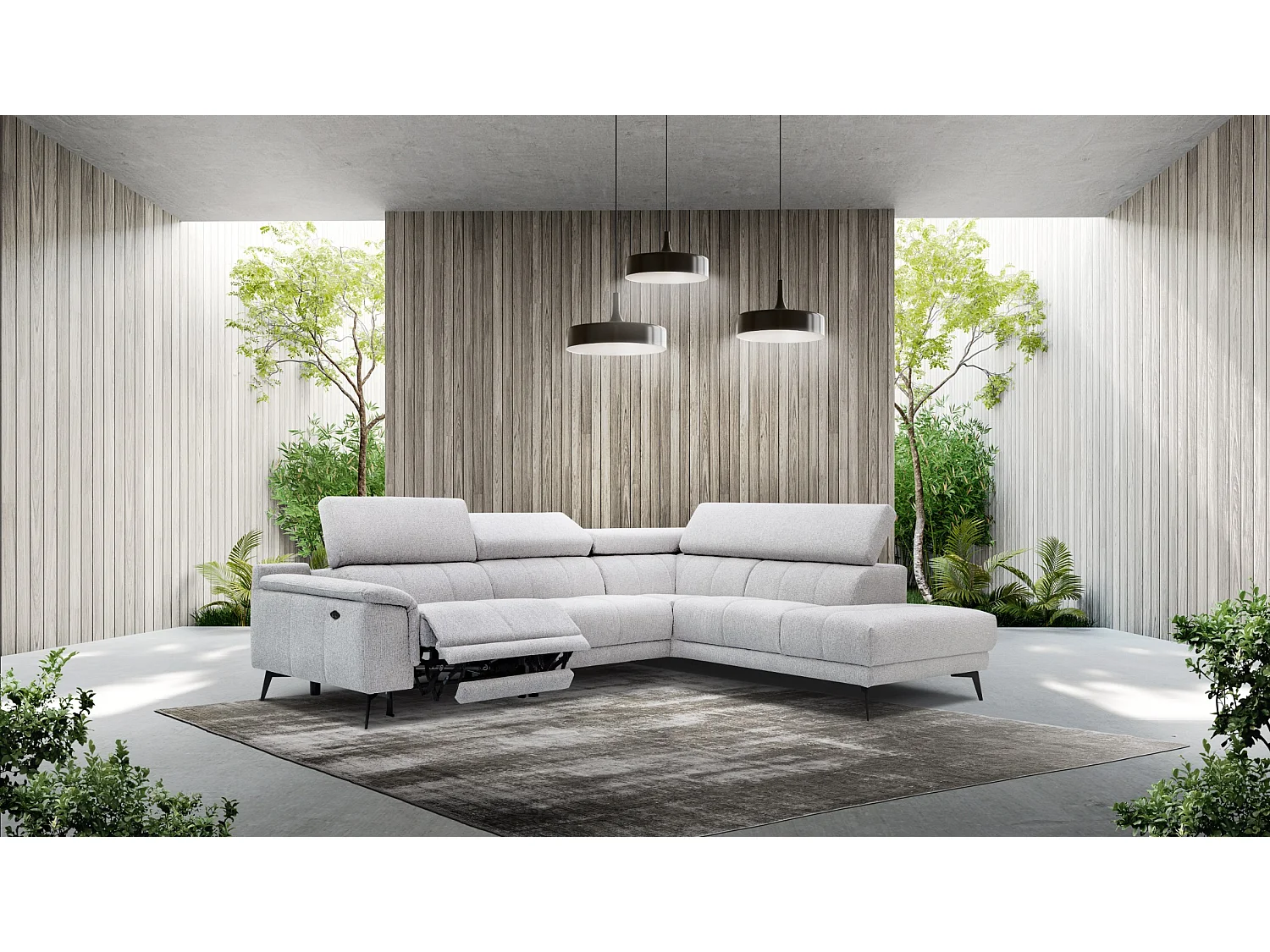 FIERO Ecksofa 5-Sitzer mit 1 Relaxfunktion und verstellbare Kopfstützen, creme